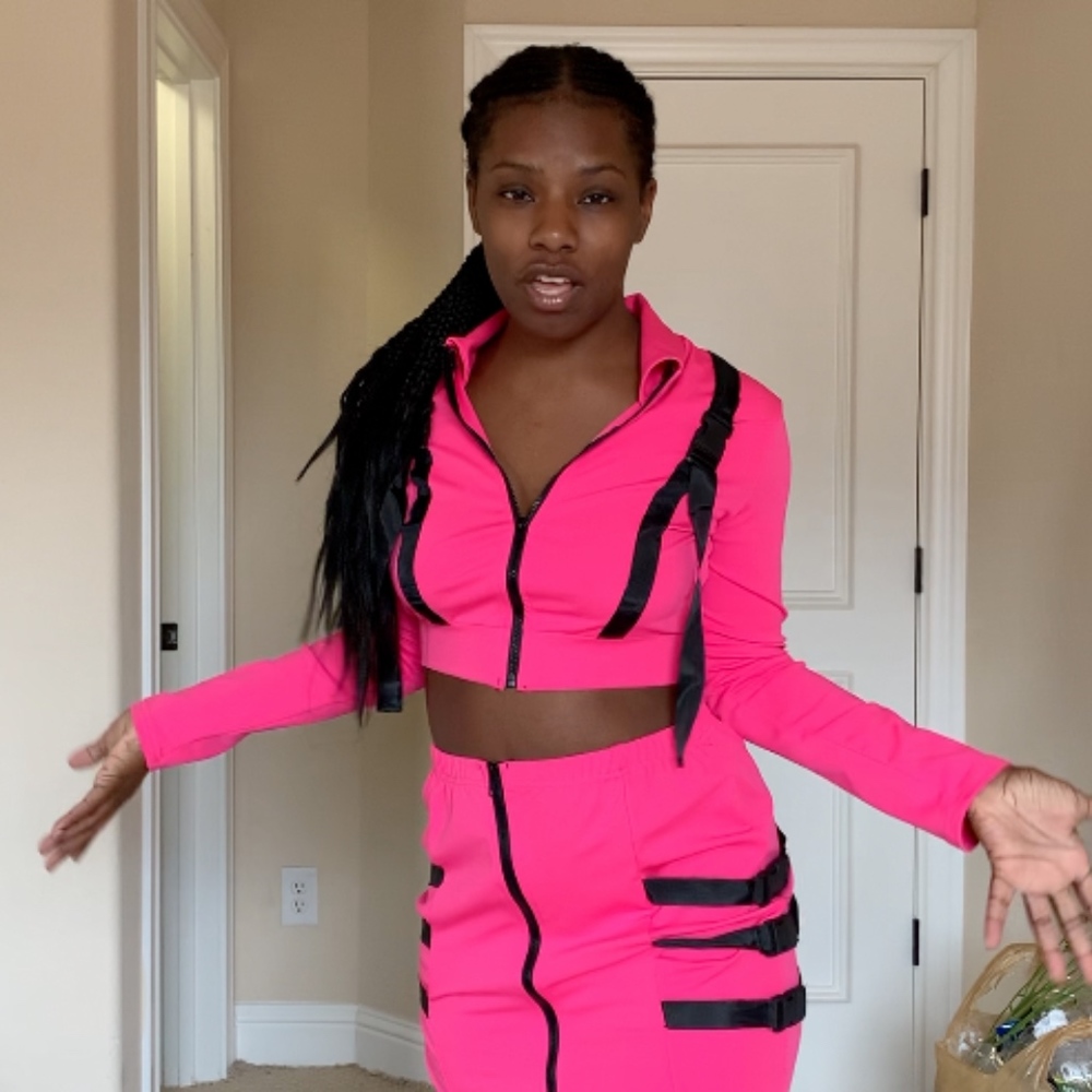 Pink/Black Two Piece Skirt Set